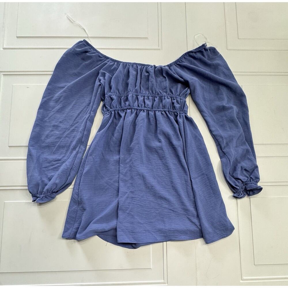 Altar’d State Women’s Ruched Mini Dress Blue Off Shoulder Long Sleeve Size XS - Picture 3 of 6